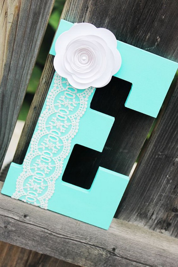 E Name Nursery Decor. Love the bright color and the delicate lace and paper flower details! It can be the unique baby gifts! 