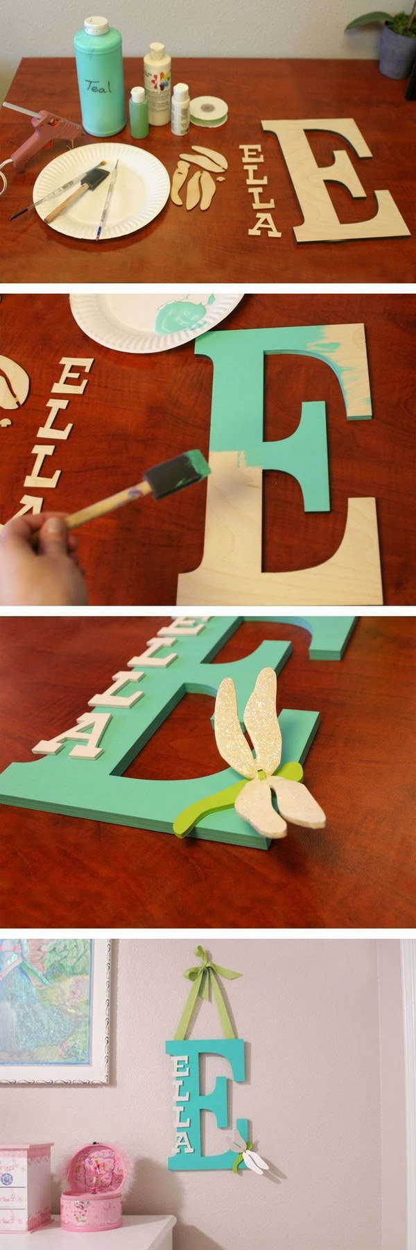 Painted Wooden Letter. This painted wooden letter is super easy to make and looks perfect when haning in kid's room!