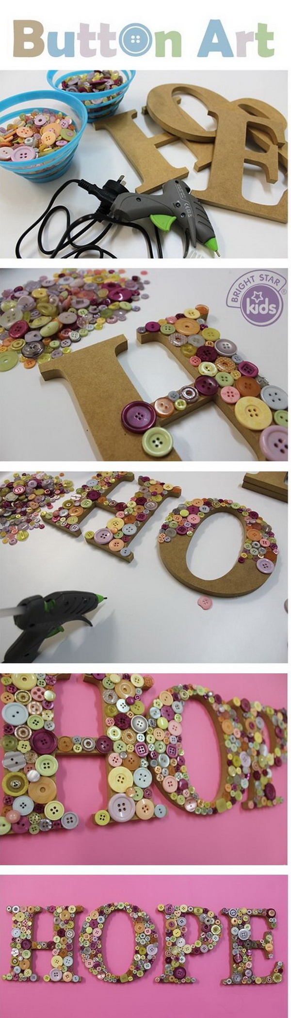 Button Letter Wall Art. Button art – Perfect for birthday party decoration. Easy to make and extremely creative! 