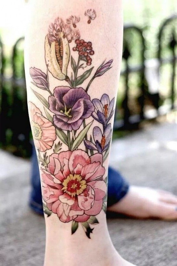 Water Colour Effect on Leg. 30+ Beautiful Flower Tattoo Designs. 