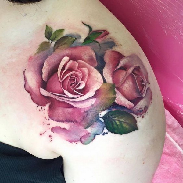 Pink Rose Design on Shoulder Cap. 30+ Beautiful Flower Tattoo Designs. 