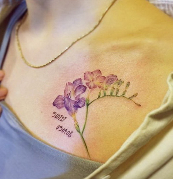 Delicate Floral Tattoo on Chest. 30+ Beautiful Flower Tattoo Designs. 