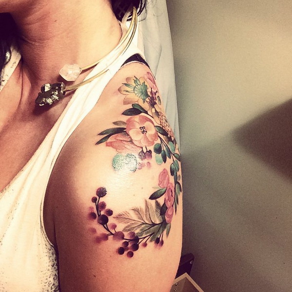 Floral Tattoo Design on Back of Shoulder. 30+ Beautiful Flower Tattoo Designs. 