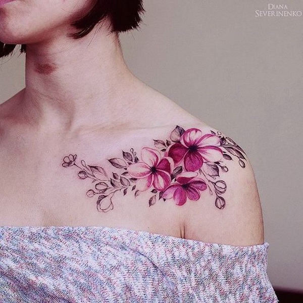 Pink Flowers Watercolor Tattoo. 30+ Beautiful Flower Tattoo Designs. 