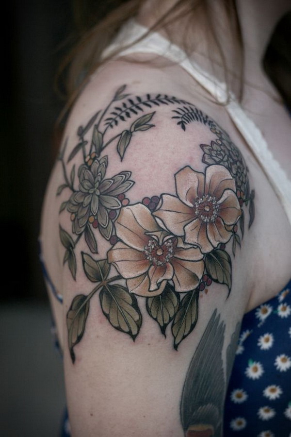 Shoulder Cap Flower Wreath. 30+ Beautiful Flower Tattoo Designs. 
