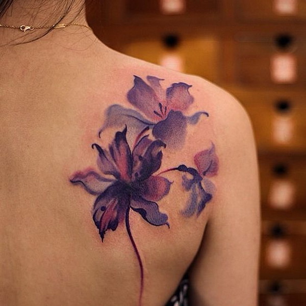 Purple Flower Watercolor Tattoo. 30+ Beautiful Flower Tattoo Designs. 