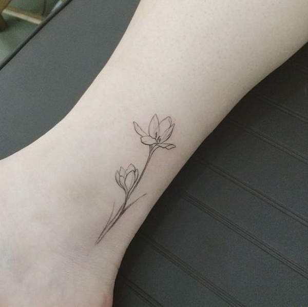 Minimalistic Ankle Tattoo Design with Delicate Tulips. 30+ Beautiful Flower Tattoo Designs. 