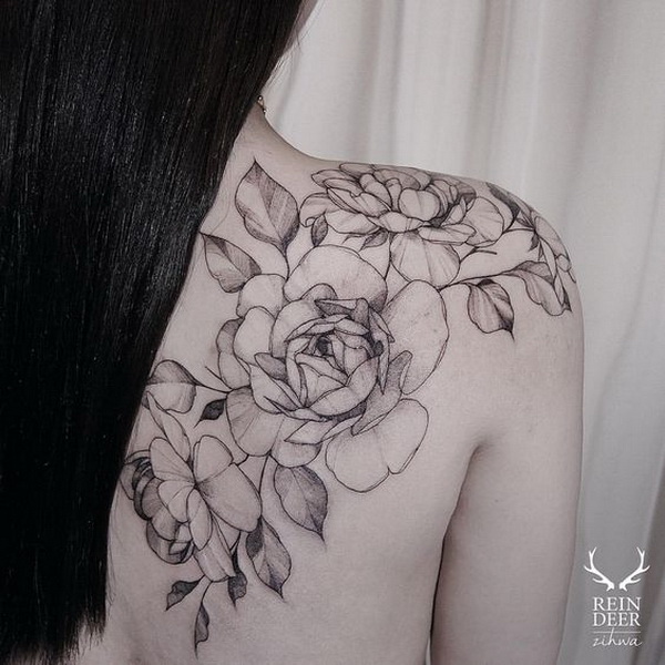 Shoulder & Back Roses Tattoo. 30+ Beautiful Flower Tattoo Designs. 