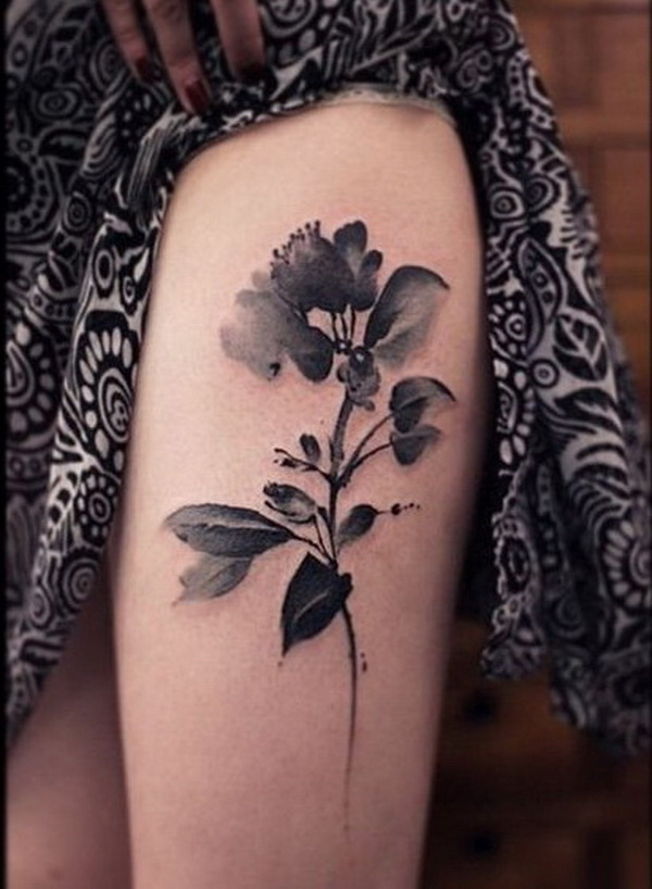 Black and Gray Watercolor Floral Tattoo. 30+ Beautiful Flower Tattoo Designs. 