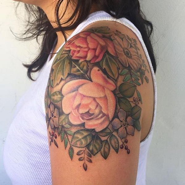 Vintage Inspired Cap Sleeve Floral Tattoo. 30+ Beautiful Flower Tattoo Designs. 