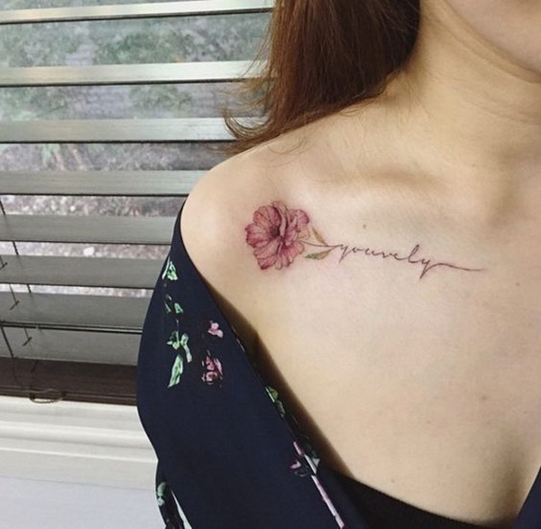 Floral Letterwork on Shoulder. 30+ Beautiful Flower Tattoo Designs. 