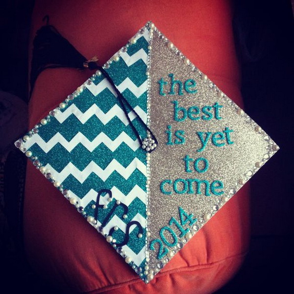 Chevron Lines and Silver Glitters Graduation Cap.