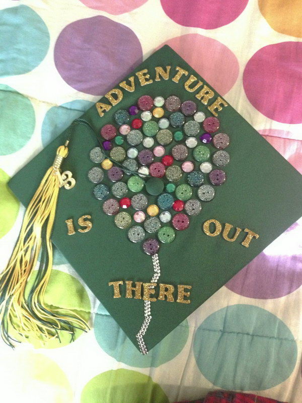 Graduation Cap Decorated with Buttons.