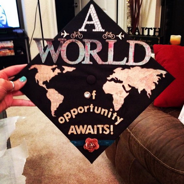 Travel Themed Graduation Cap.