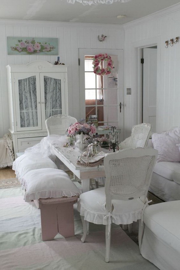 Shabby clean look with the simple addition of pink.  
