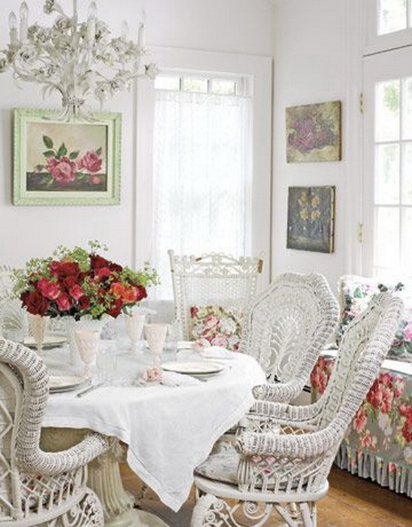 Shabby chic dining room with fresh and clean look...
