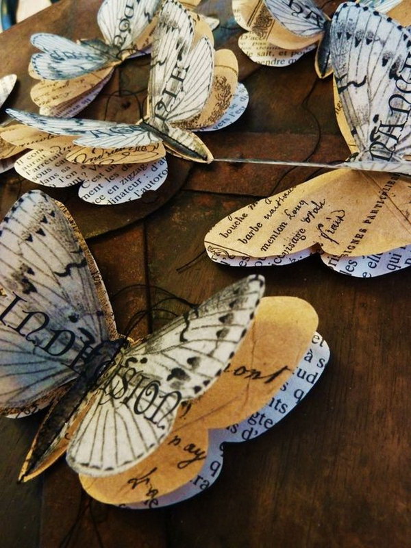 DIY 3D Butterflies Made from Vintage Book Pages. 