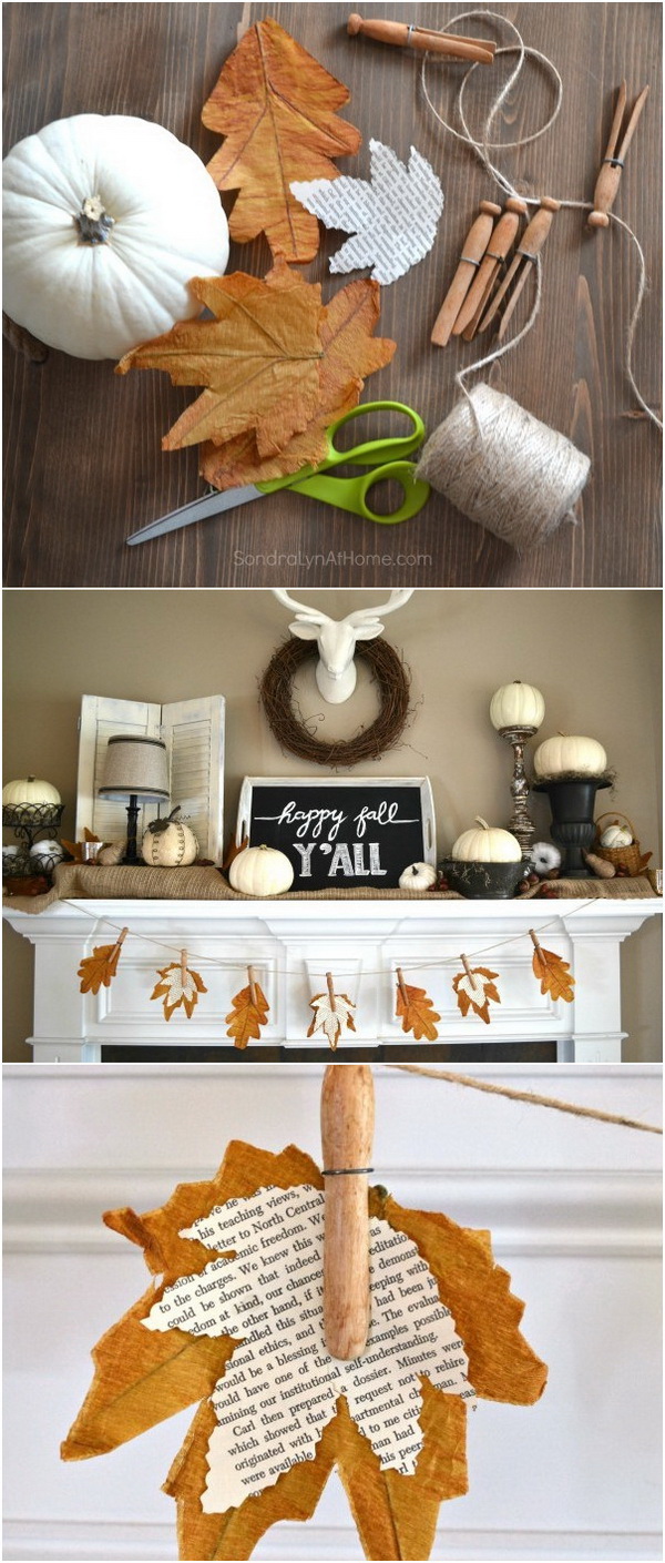 Fall Banner With Book Page Leaves. These fall banners with book page are perfect for your fall mantel decoration.