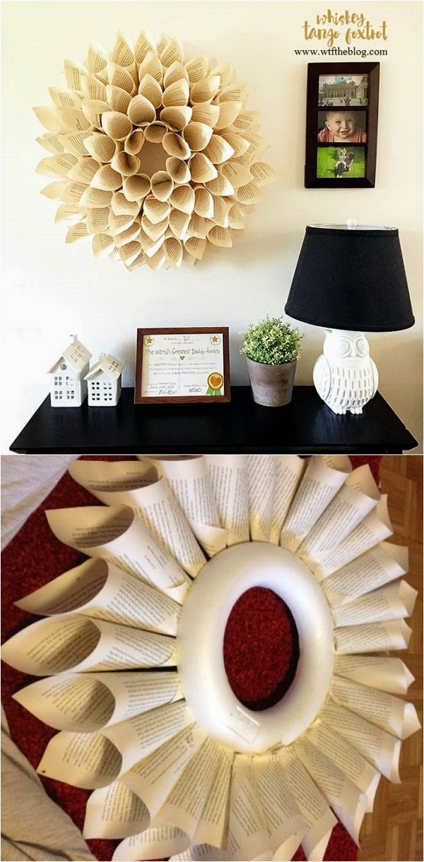 DIY Book Page Wreath. An elegant and unique paper wreath made from the vintage old book pages. 