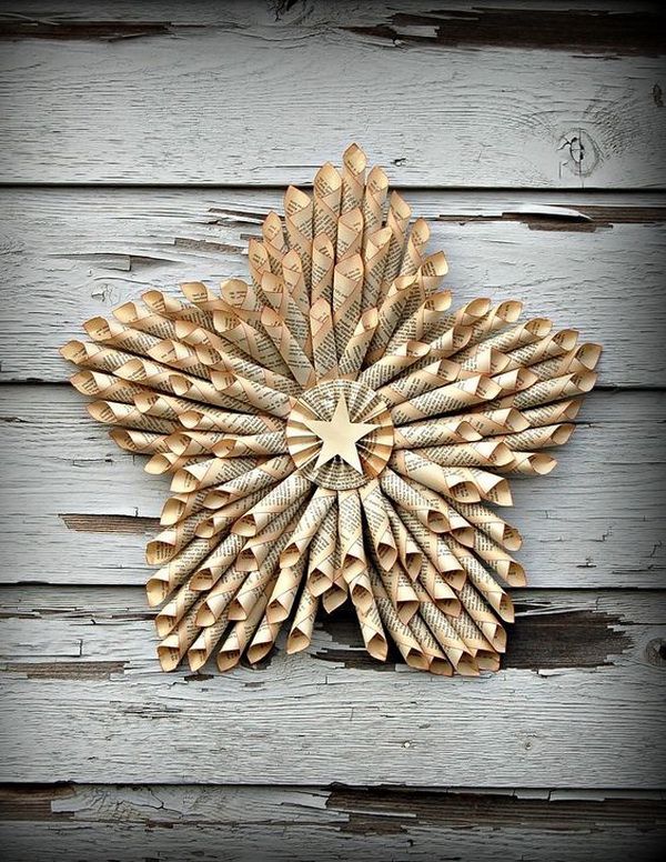 Star Wreath Made with Vintage Book Pages. This star wreath is handmade from well loved vintage book pages and make beautiful displays in your home, weddings, parties and more.