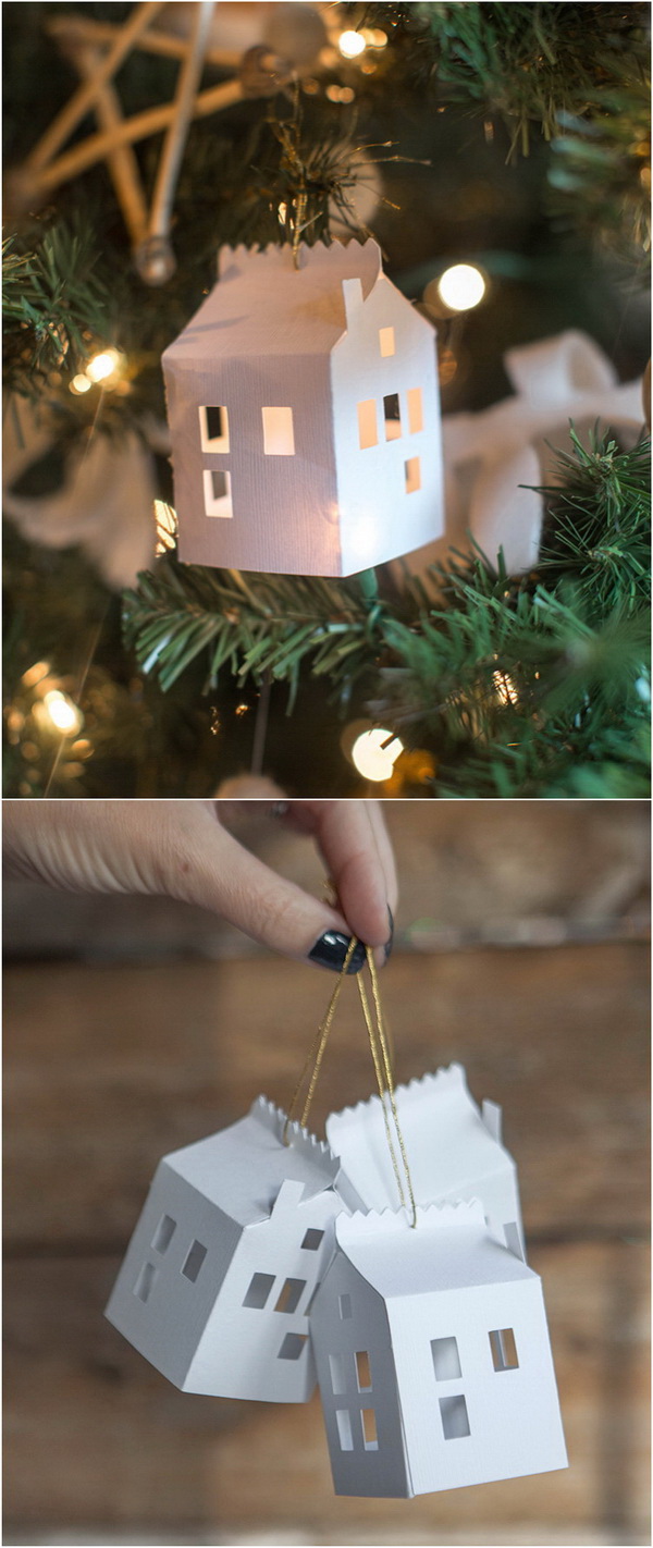 DIY Paper House Christmas Ornament. 