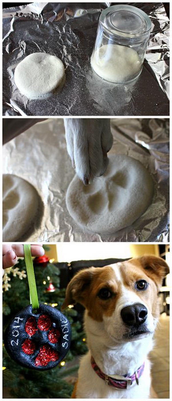 Salt Dough Puppy Paw Print Christmas Ornament. 
