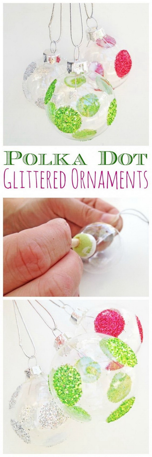 Polka Dot Glittered Ornaments DIY. 