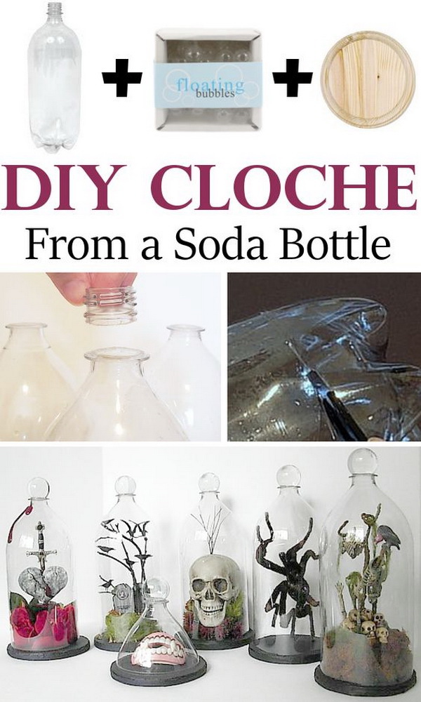 DIY Cloche From a Soda Bottle. Cloches are very beautiful for home decor. While they can also be very pricey. Here we showed you how to make your own cloche with a soda bottle.