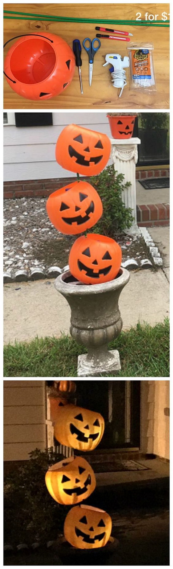 Tipsy Plastic Pumpkin Decoration. Another stunning DIY decoration idea for your front porch for this Halloween season!
