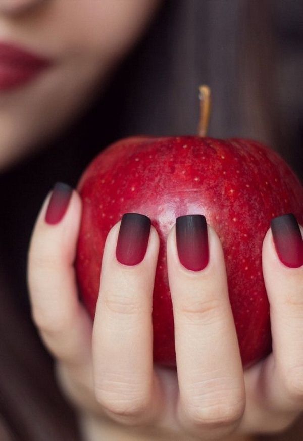 Dark Black and Bloody Ombre Nails. 