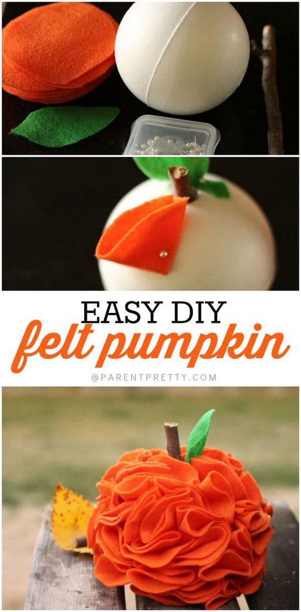 DIY Felt Pumpkins. These adorable felt pumpkins would be the perfect starter project for your table decoration for your fall or Halloween parties. Look so cute and also so simple to make and will make such an adorable addition to your fall decor! 