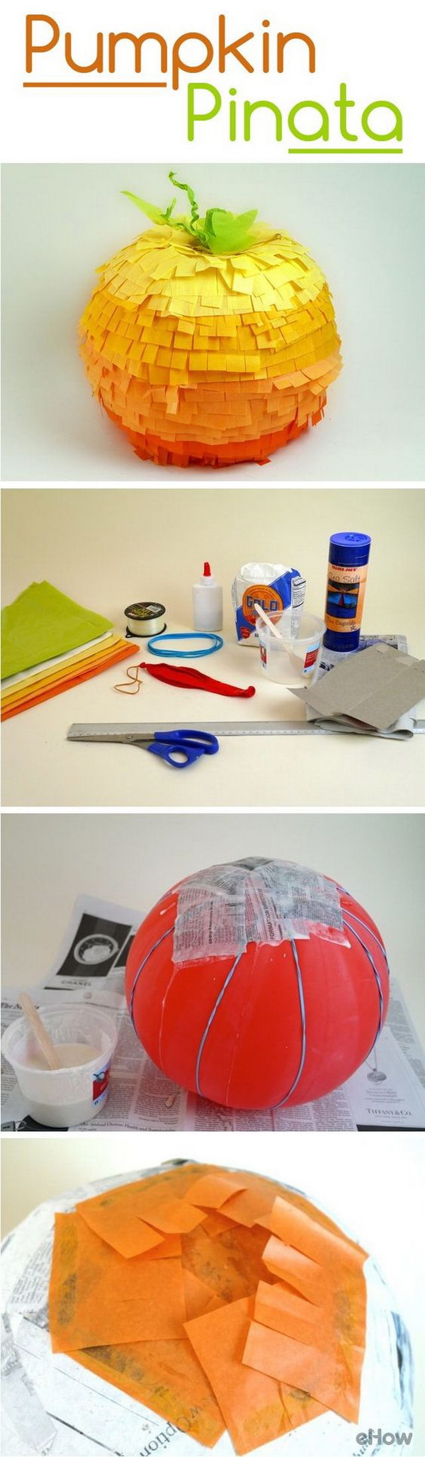 DIY Paper Pumpkin Pinata. Make a pumpkin pinata using a balloon and some pieces of paper to celebrate the fall season.