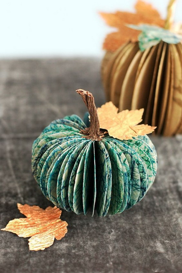 Vintage Paper Pumpkin Centerpiece. Rescue the old bookpages and turn it into a stunning and elegant piece of autumn decor within vintage charm.