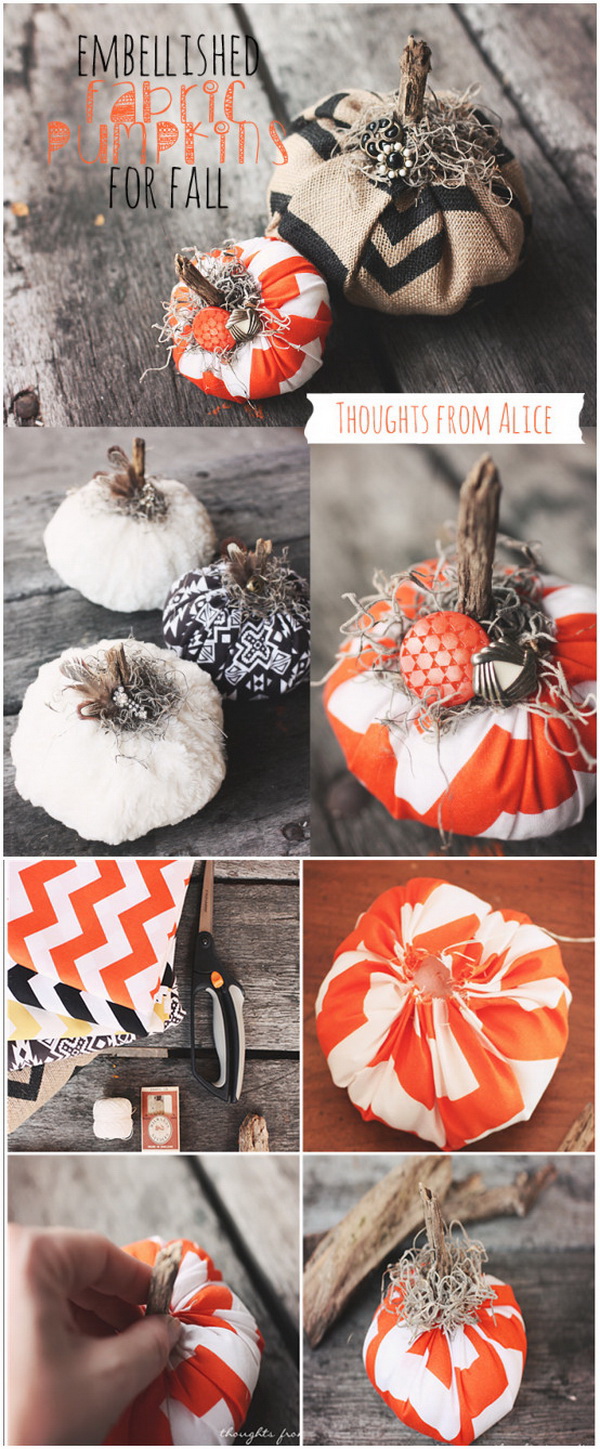 DIY Embellished Fabric Pumpkins for Fall. These easy fabric pumpkins embellished with bohemian flair are perfect for not only Halloween but to keep out all Fall! 