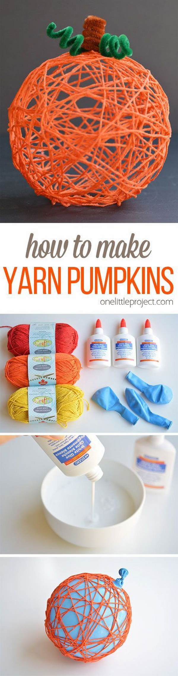 Yarn Pumpkins Using Balloons. Another fun fall craft idea! They make a fantastic centerpiece or mantle decoration for fall. Easy and fun to make within hours and get your little ones involved! 
