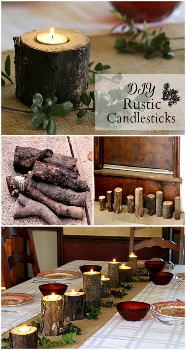 Rustic Log Candlesticks. Add the rustic charm and decorative touch to your indoor & outdoor spaces with these DIY log candlesticks. 