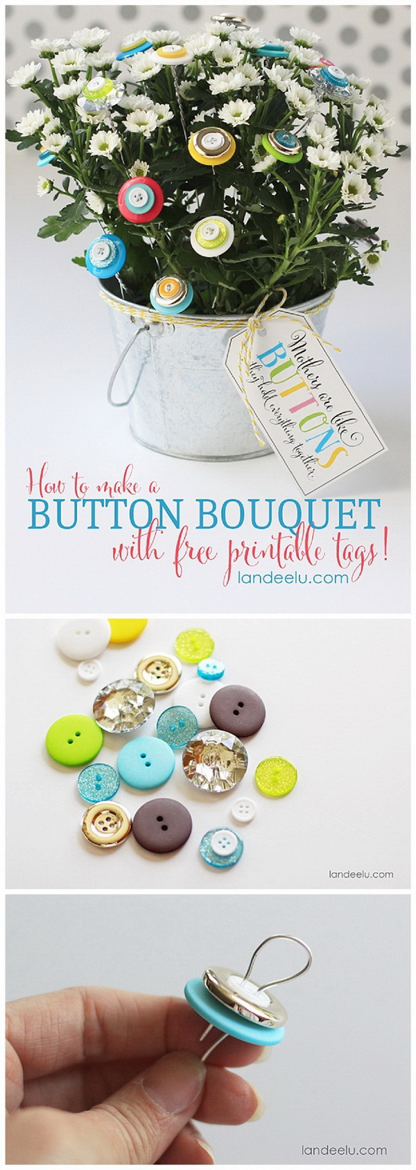 DIY Button Bouquet. Button bouquets are relatively easy and inexpensive to make yourself. Collect a selection of new and vintage buttons and start to make one of your own.  