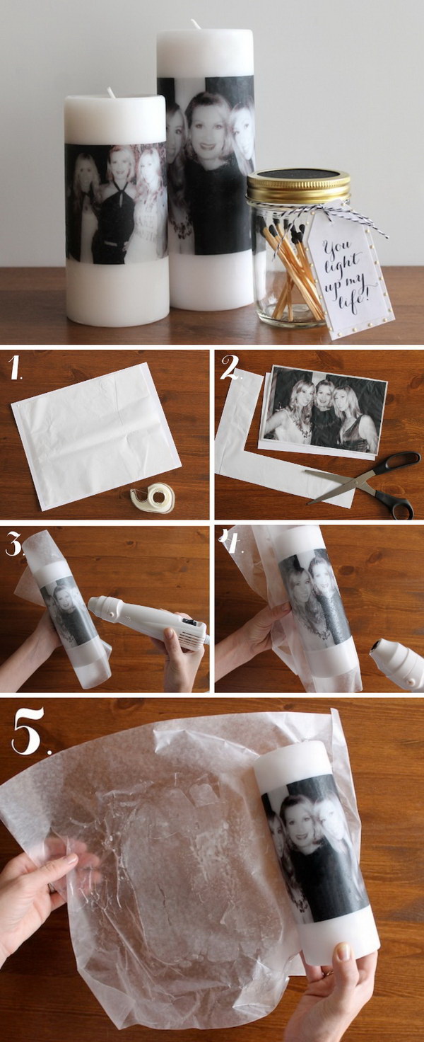 DIY Photo Candles For Mom. Make a memorable and special personalized gift for Mom this Mother's Day by making this easy DIY photo candle.  
