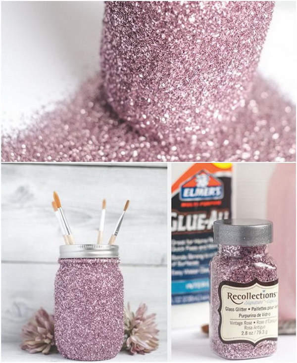 DIY Glitter Mason Jar. These DIY glitter mason jars are a perfect craft idea for teenage girls. It will be an addition to your bedroom decoration! 