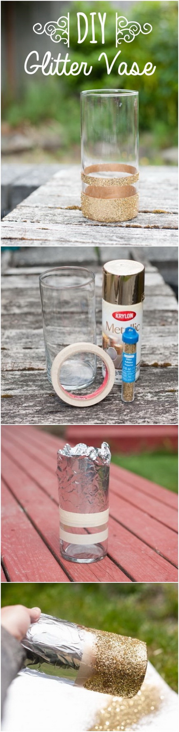 DIY Glitter Vase. Turn an ordinary vase into an extraordinary glittery vase! Beautiful centerpiece vase for the New Year's Eve party or any occasion. 