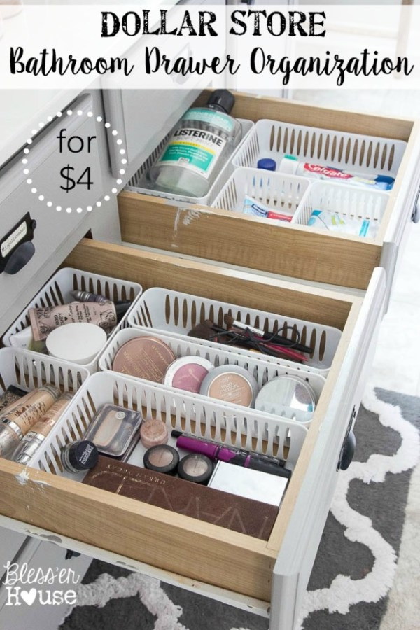 IKEA Alex Drawers For Makeup Storage Solution. Turn the simple dollar store drawers into these awesome storage trays to keep your makeup and beauty products nice, neat, and still super accessible when you need them. 