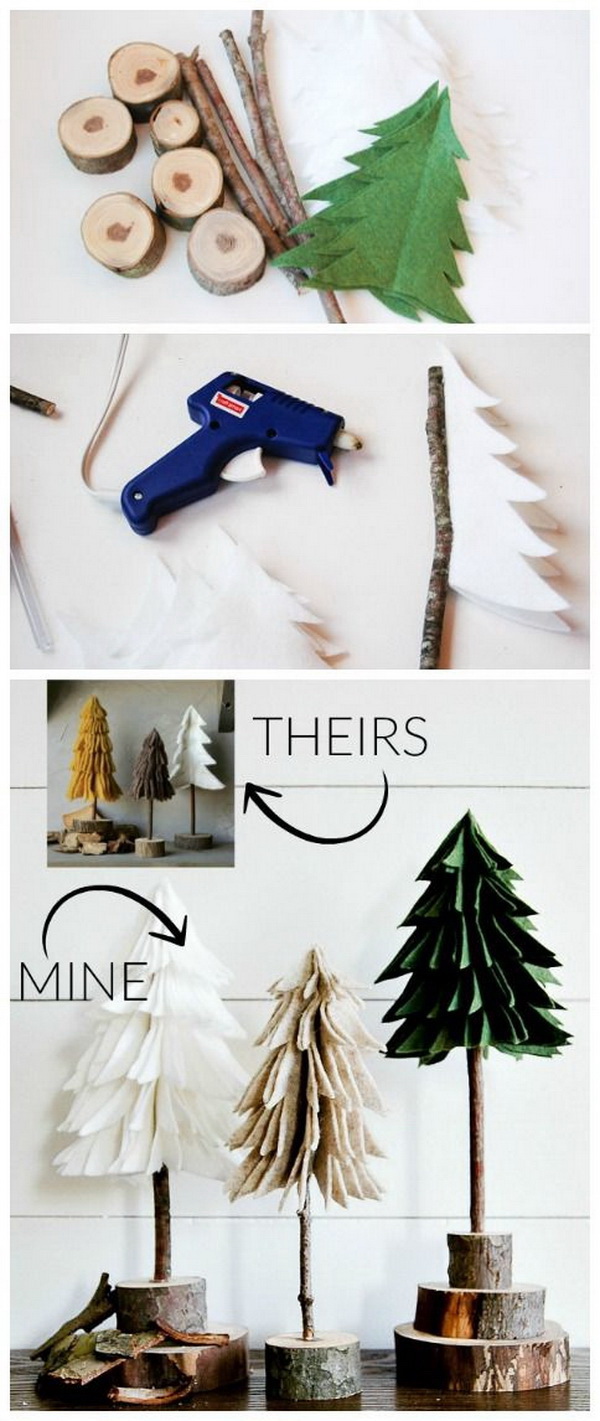 DIY Rustic Felt Christmas Trees. Create these super easy and inexpensive felt trees for your mantel decoration this Christmas season. 