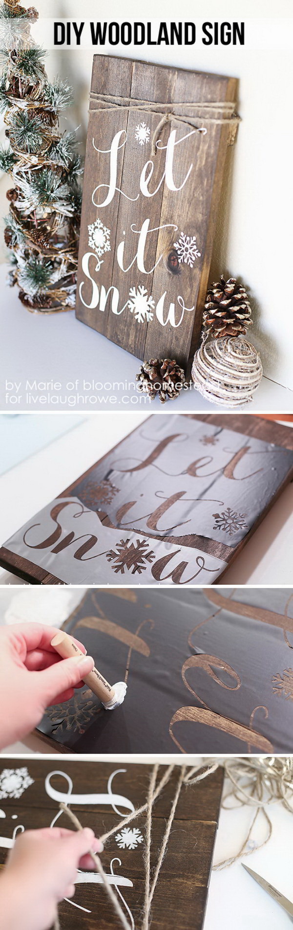 Let It Snow Woodland Sign. Make this fabulous and super fun DIY Winter Woodland Sign for the upcoming holidays! What you can do with some wood, stain and paint! 