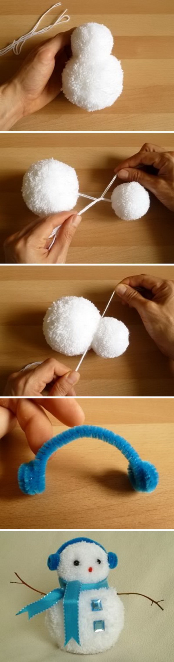 Handmade Pom Pom Snowman. Cheer Christmas up with these cute pom pom snowman crafts!