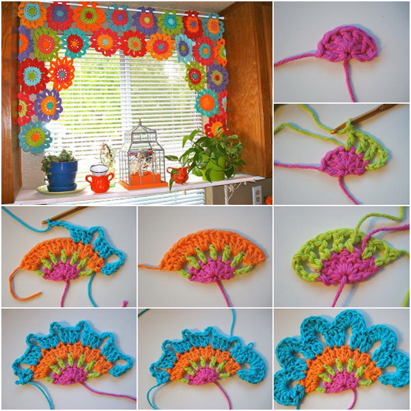 Bright and Beautiful Homemade Crochet Flower Curtain. Add a much-needed splash of color to your room wih this bright and beautiful homemade flower curtain! 