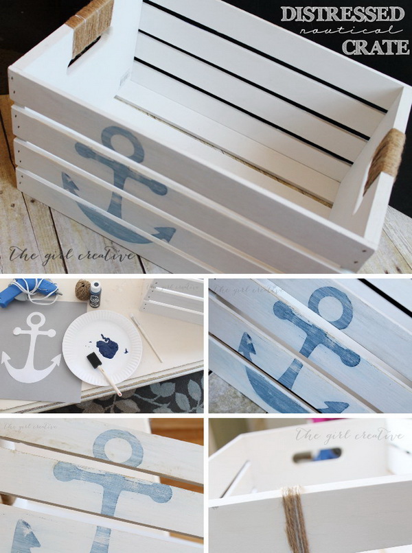 DIY Distressed Nautical Crate. Make this cute nautical crate with a few supplies and little bit of time! 