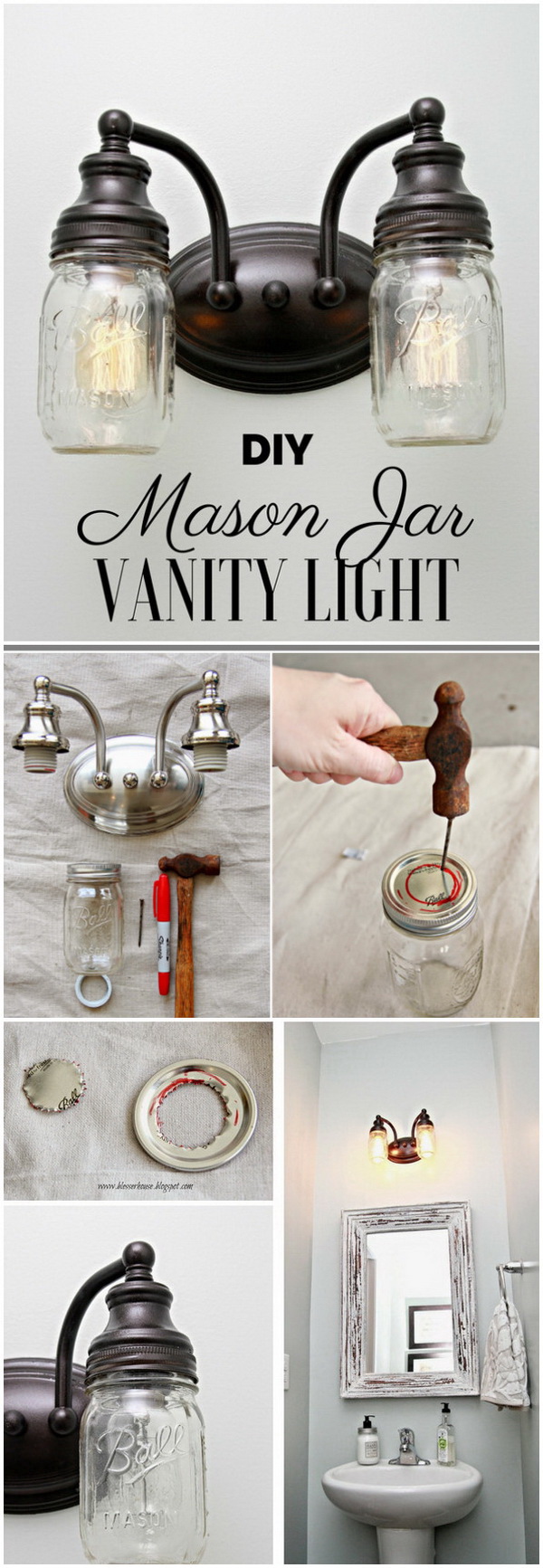 DIY Mason Jar Vanity Light. 