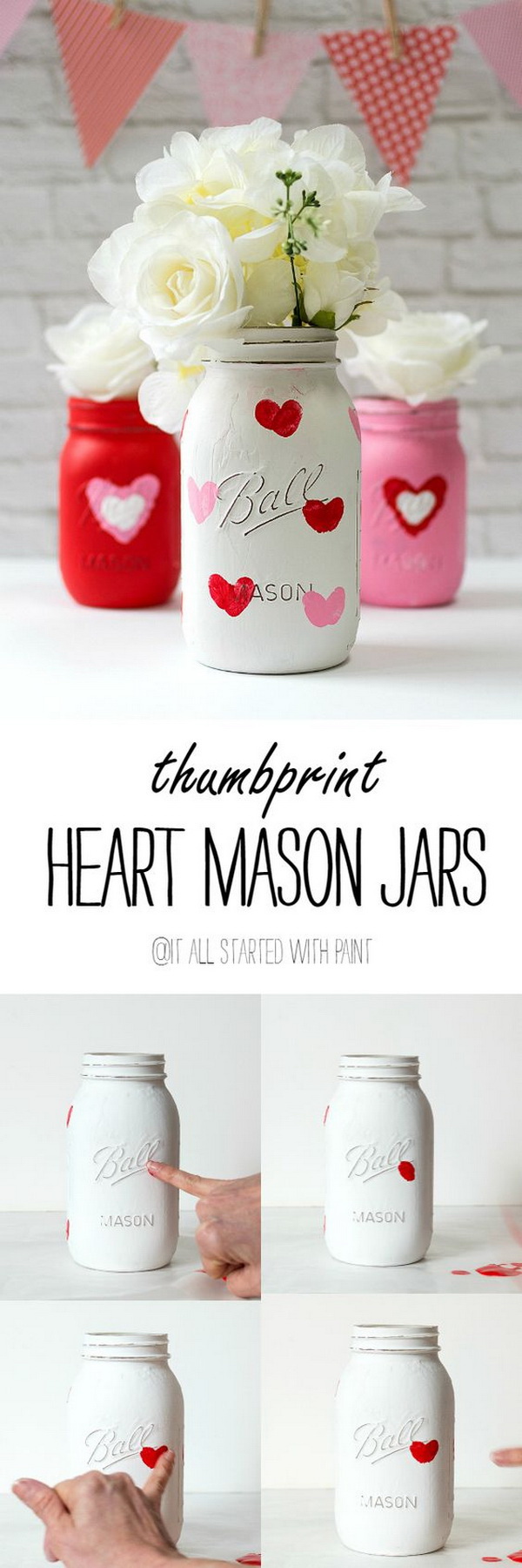 Valentine Kid Craft Thumbprint Heart Jars. 