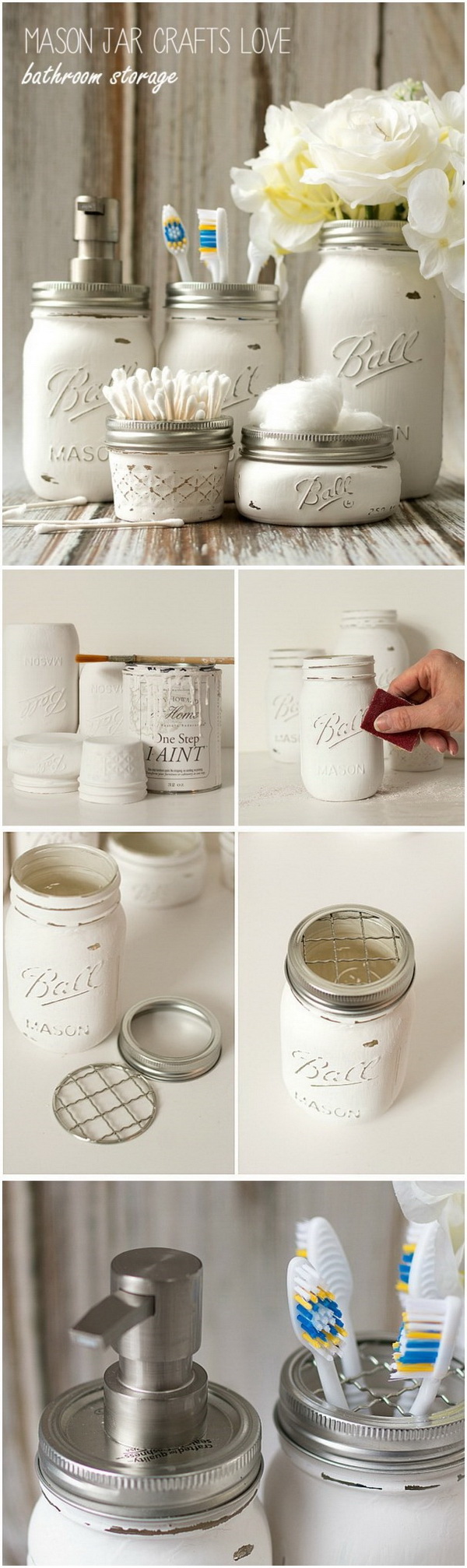 DIY Mason Jar Bathroom Storage. 