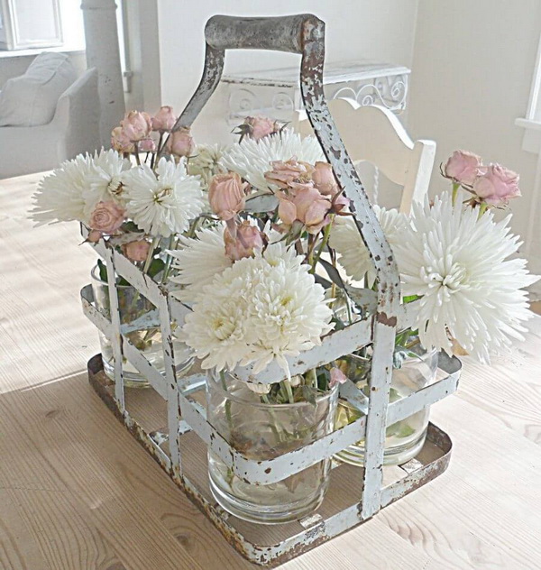 Shabby Chic Milk Crate Floral Display. 